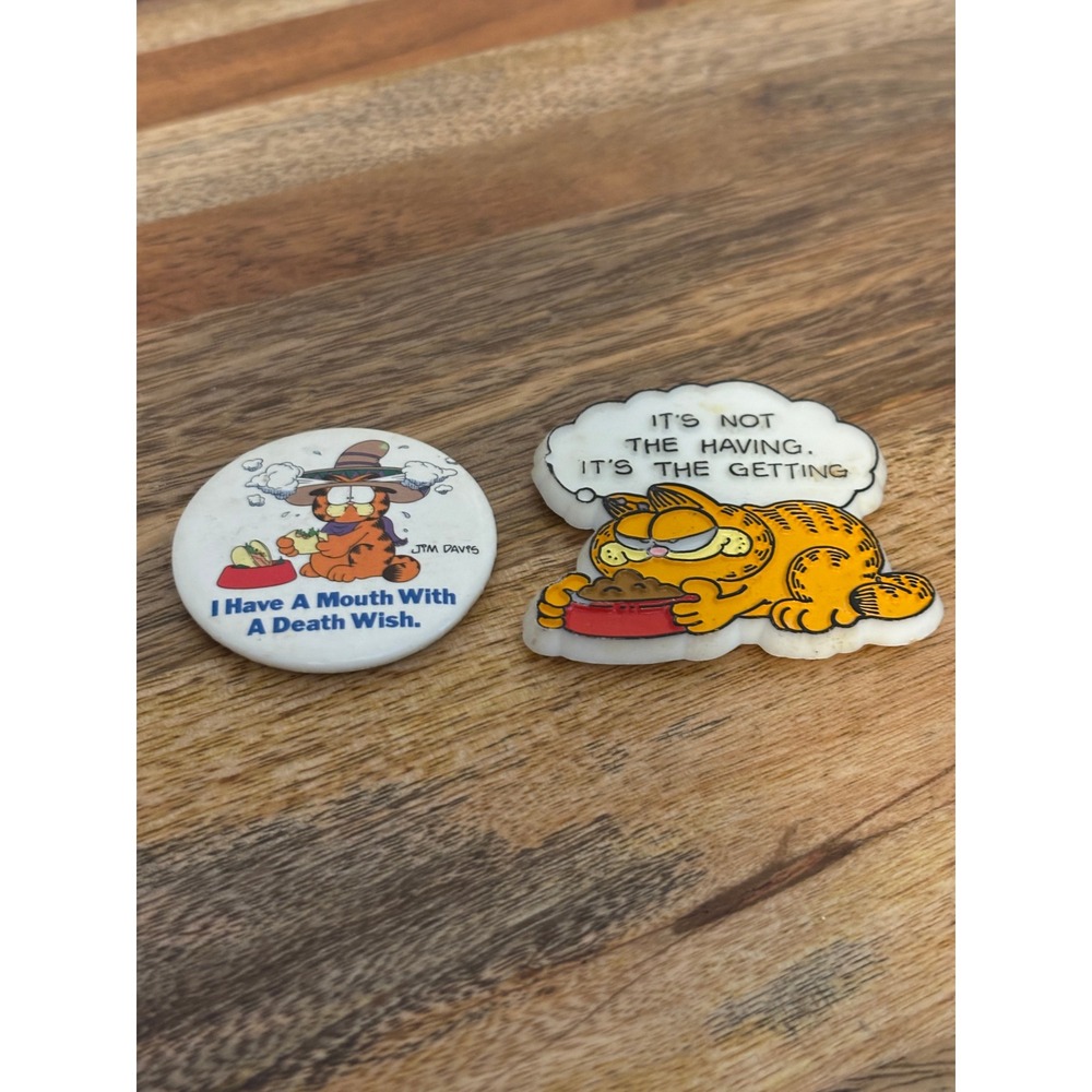Vintage Garfield Pinback Button and Magnet Set Jim Davis 1980s Comic Cat Decor